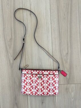 Coach Red and White Signature Crossbody with Pink Tag